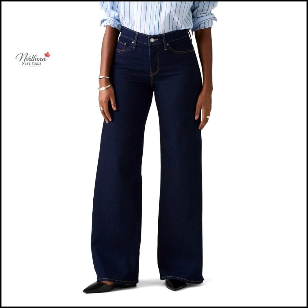 Stretch Wide-Leg Jeans with Tummy Panel, Size 30 Regular, New